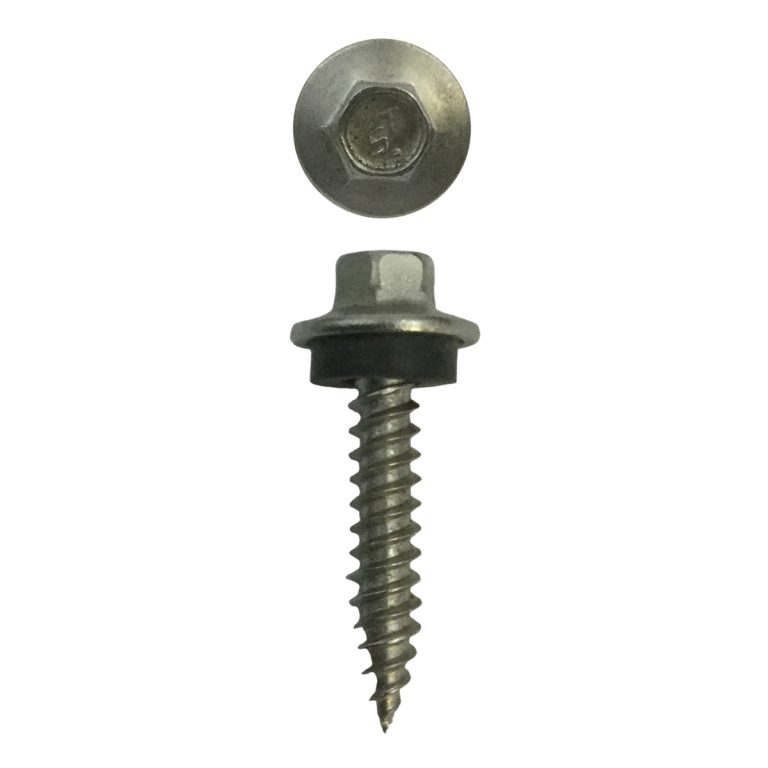 1012 X 1" Indented Hex Washer Head Sheet Metal Screw, Unslotted, Type A, Rubber Washer, 304